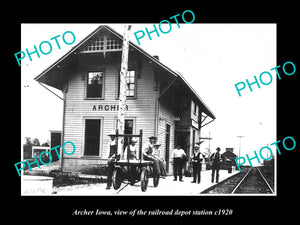 OLD LARGE HISTORIC PHOTO OF ARCHER IOWA, THE RAILROAD DEPOT STATION c1920