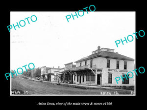 OLD LARGE HISTORIC PHOTO OF ARION IOWA, THE MAIN STREET & STORES c1900