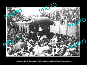 OLD LARGE HISTORIC PHOTO OF ATLANTIC IOWA, PRESIDENT TAFT AT THE RAILWAY c1909