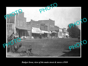 OLD LARGE HISTORIC PHOTO OF BADGER IOWA, THE MAIN STREET & STORES c1910