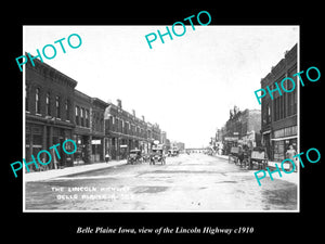 OLD LARGE HISTORIC PHOTO OF BELLE PLAINE IOWA, VIEW OF THE LINCOLN HIGHWAY c1910