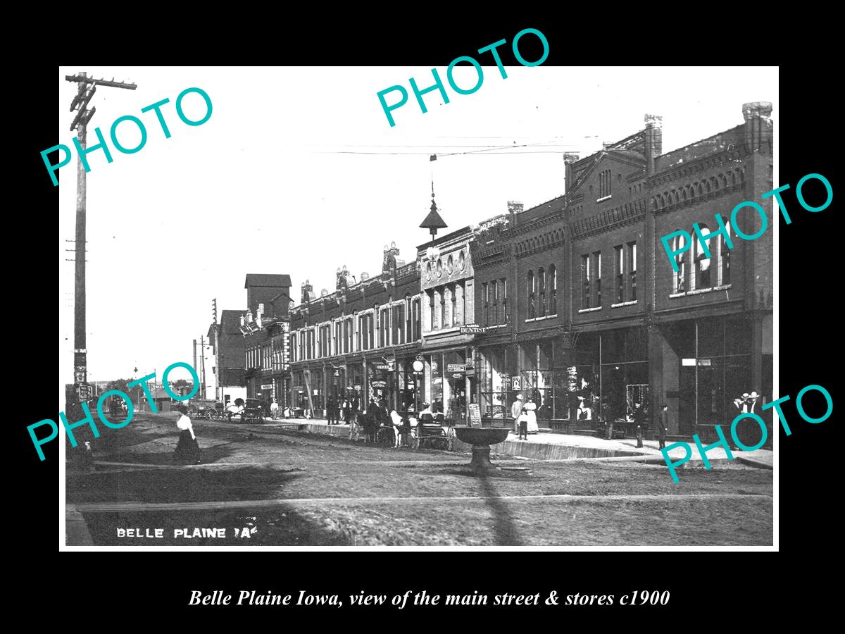 OLD LARGE HISTORIC PHOTO OF BELLE PLAINE IOWA, THE MAIN STREET & STORES c1900 1