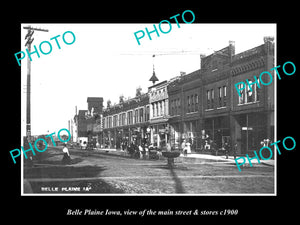 OLD LARGE HISTORIC PHOTO OF BELLE PLAINE IOWA, THE MAIN STREET & STORES c1900 1