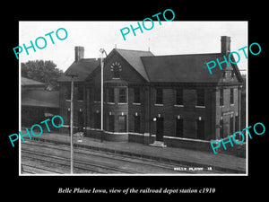 OLD LARGE HISTORIC PHOTO OF BELLE PLAINE IOWA, RAILROAD DEPOT STATION c1910 1