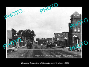 OLD LARGE HISTORIC PHOTO OF BELMOND IOWA, THE MAIN STREET & STORES c1900