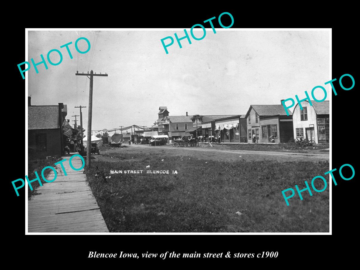 OLD LARGE HISTORIC PHOTO OF BLENCOE IOWA, THE MAIN STREET & STORES c1900