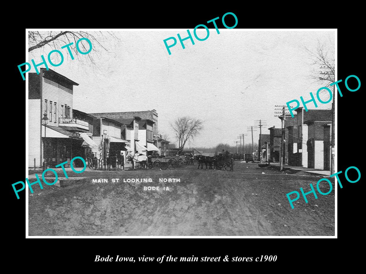 OLD LARGE HISTORIC PHOTO OF BODE IOWA, THE MAIN STREET & STORES c1900