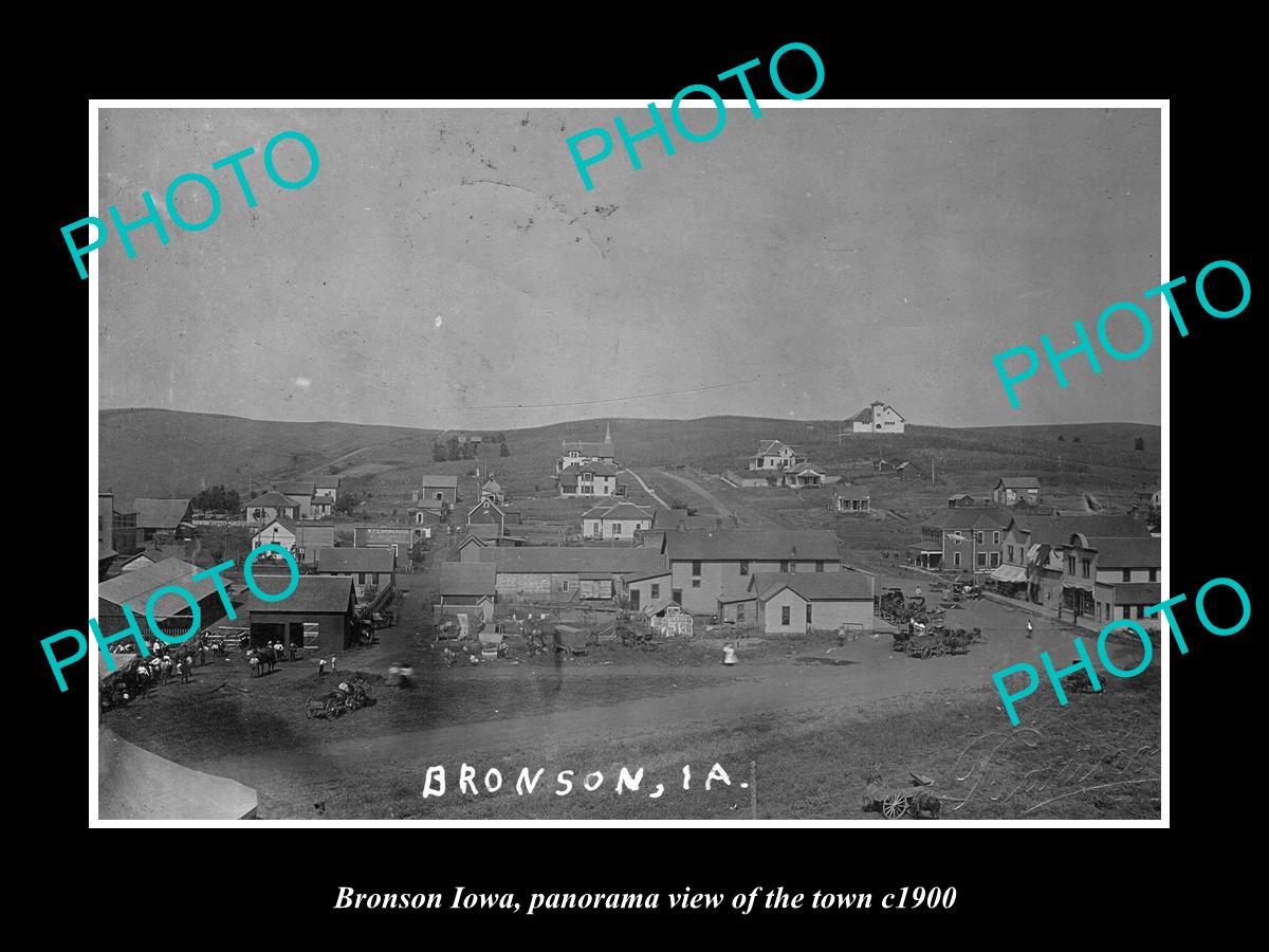 OLD LARGE HISTORIC PHOTO OF BRONSON IOWA, PANORAMA OF THE TOWN c1900