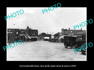 OLD LARGE HISTORIC PHOTO OF CORRECTIONVILLE IOWA, THE MAIN ST & STORES c1910