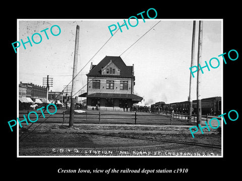 OLD LARGE HISTORIC PHOTO OF CRESTON IOWA, THE RAILROAD DEPOT STATION c1910