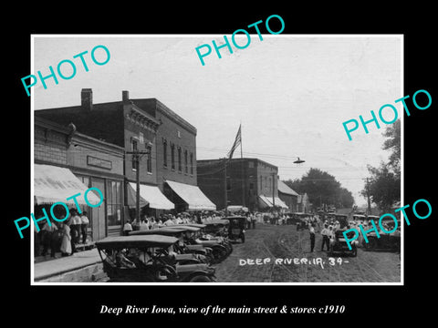 OLD LARGE HISTORIC PHOTO OF DEEP RIVER IOWA, THE MAIN STREET & STORES c1910 2