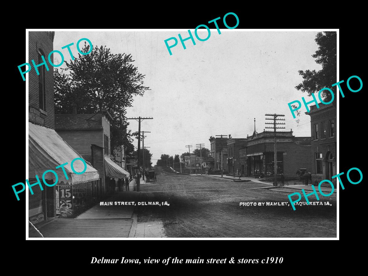 OLD LARGE HISTORIC PHOTO OF DELMAR IOWA, THE MAIN STREET & STORES c1910