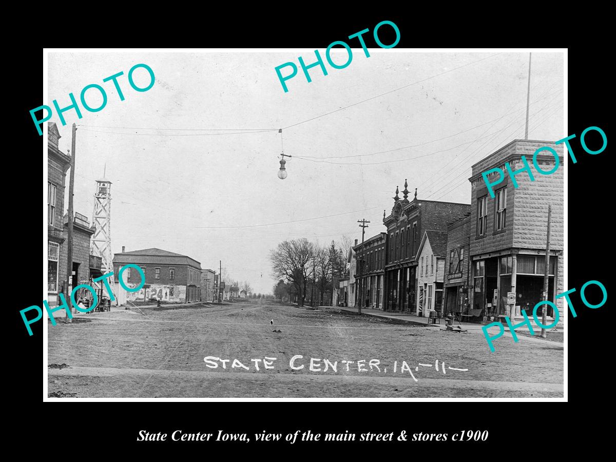 OLD LARGE HISTORIC PHOTO OF STATE CENTER IOWA, THE MAIN STREET & STORES c1900