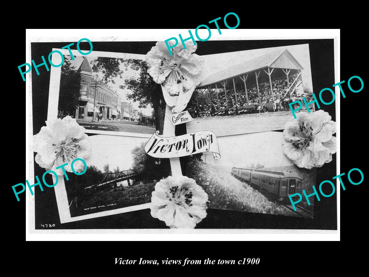 OLD LARGE HISTORIC PHOTO OF VICTOR IOWA, VIEWS OF THE TOWN c1900