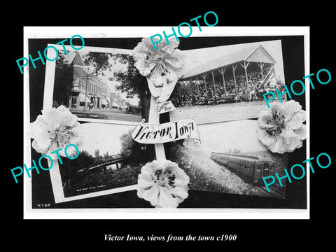 OLD LARGE HISTORIC PHOTO OF VICTOR IOWA, VIEWS OF THE TOWN c1900