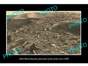 OLD LARGE HISTORIC PHOTO OF ATHOL MASSACHUSETTS, PANORAMA OF THE TOWN c1890