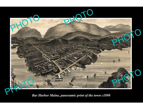 OLD LARGE HISTORIC PHOTO OF BAR HARBOR MAINE, PANORAMA OF THE TOWN c1890