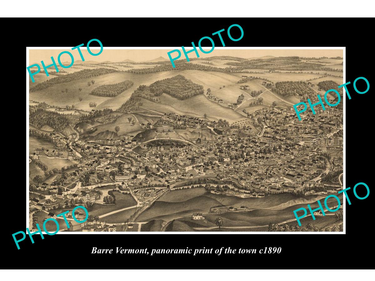 OLD LARGE HISTORIC PHOTO OF BARRE VERMONT, PANORAMA OF THE TOWN c1890