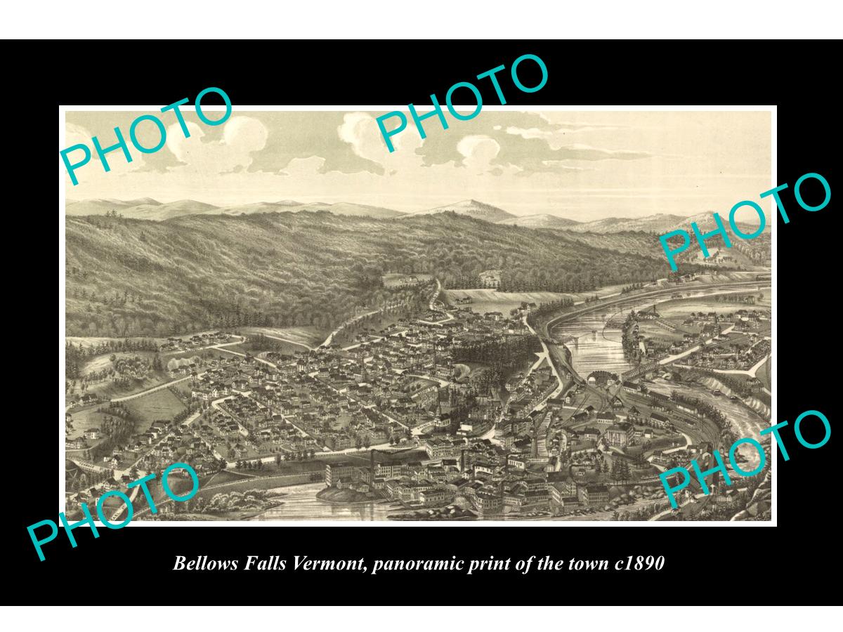 OLD LARGE HISTORIC PHOTO OF BELLOWS FALLS VERMONT, PANORAMA OF THE TOWN c1890