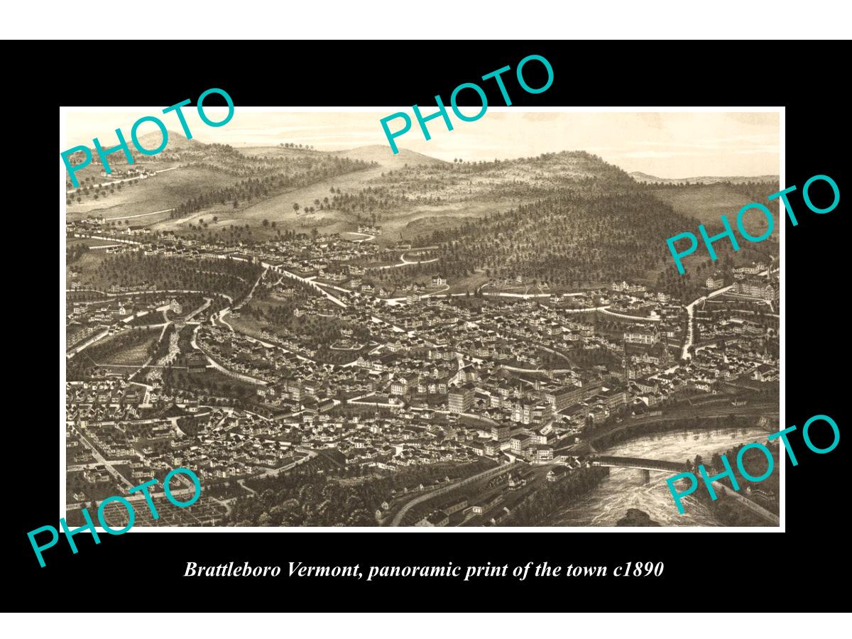 OLD LARGE HISTORIC PHOTO OF BATTLEBORO VERMONT, PANORAMA OF THE TOWN c1890