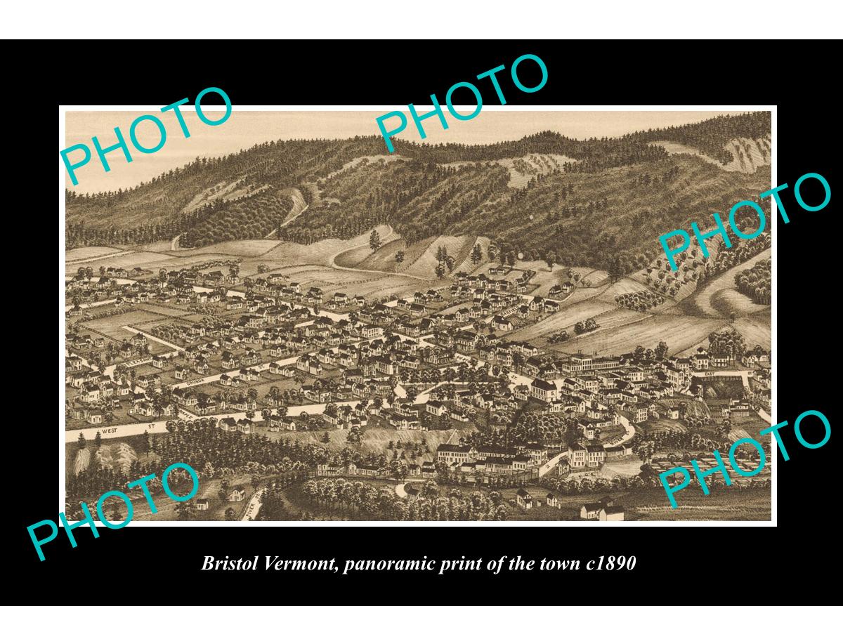 OLD LARGE HISTORIC PHOTO OF BRISTOL VERMONT, PANORAMA OF THE TOWN c1890