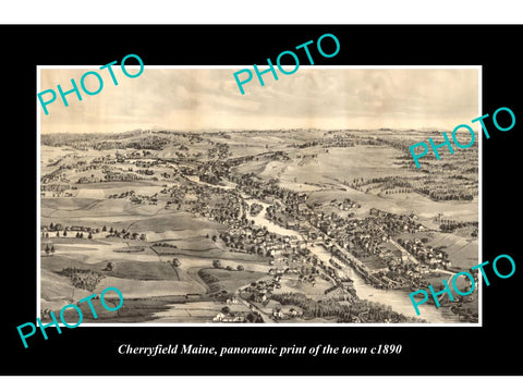 OLD LARGE HISTORIC PHOTO OF CHERRYFIELD MAINE, PANORAMA OF THE TOWN c1890