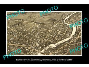 OLD LARGE HISTORIC PHOTO OF CLAREMONT NEW HAMPSHIRE, PANORAMA OF THE TOWN c1890