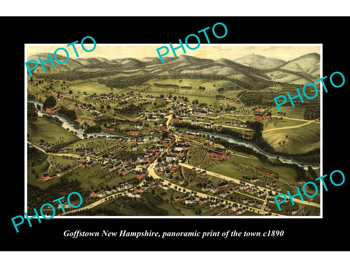 OLD LARGE HISTORIC PHOTO OF GOFFSTOWN NEW HAMPSHIRE, PANORAMA OF THE TOWN c1890