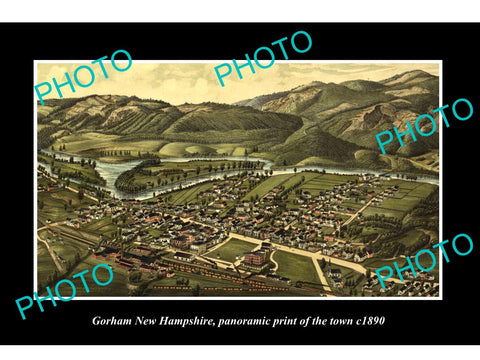 OLD LARGE HISTORIC PHOTO OF GORHAM NEW HAMPSHIRE, PANORAMA OF THE TOWN c1890