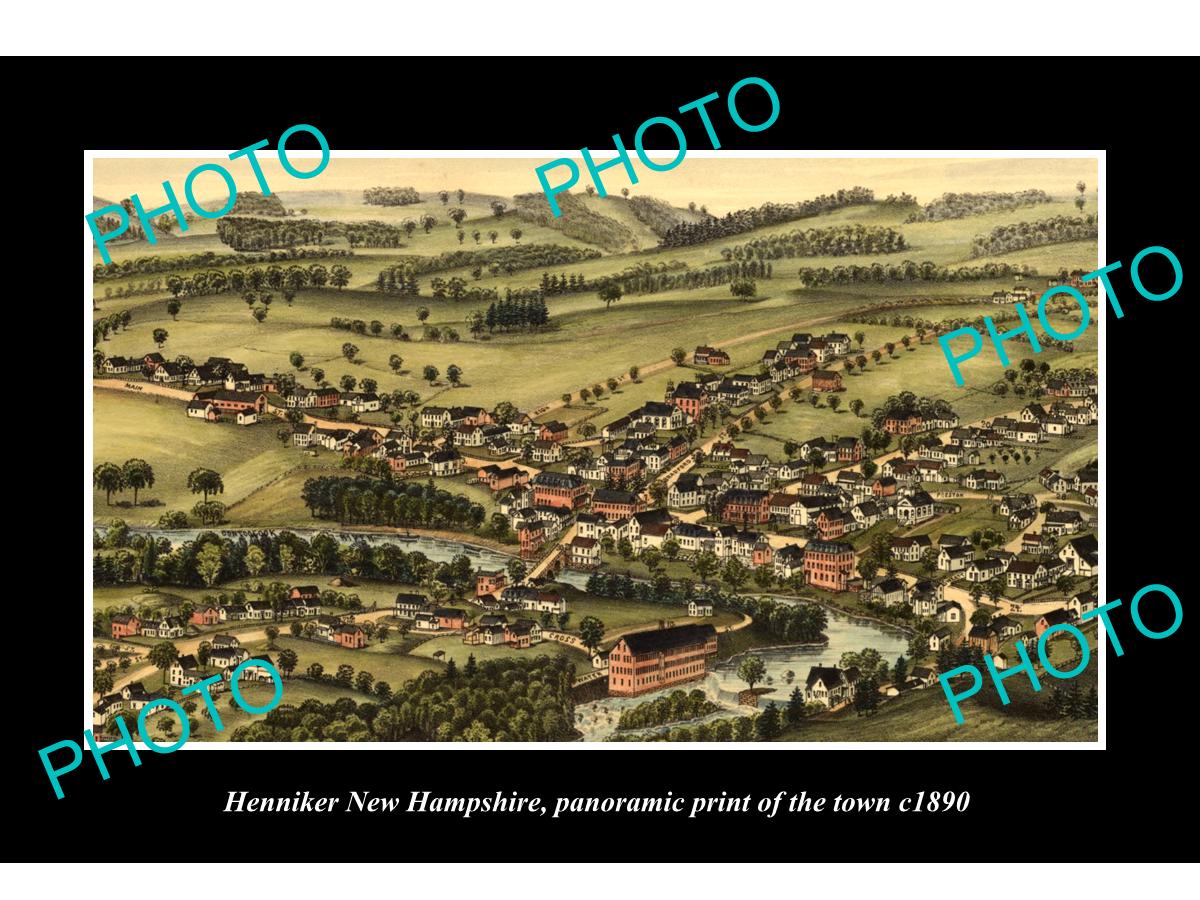 OLD LARGE HISTORIC PHOTO OF HENNIKER NEW HAMPSHIRE, PANORAMA OF THE TOWN c1890