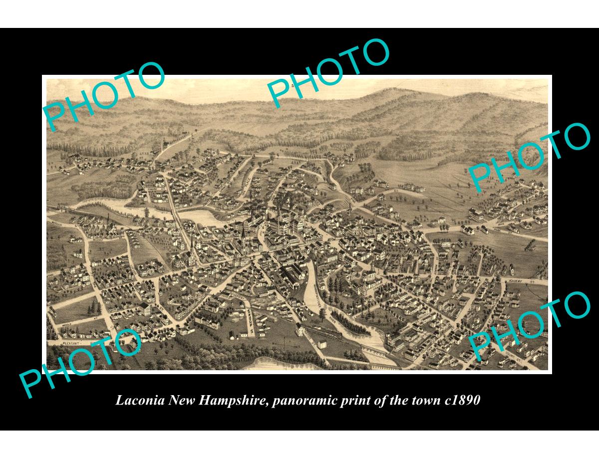 OLD LARGE HISTORIC PHOTO OF LACONIA NEW HAMPSHIRE, PANORAMA OF THE TOWN c1890