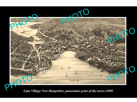 OLD LARGE HISTORIC PHOTO OF LAKE VILLAGE NEW HAMPSHIRE, PANORAMA OF TOWN c1890