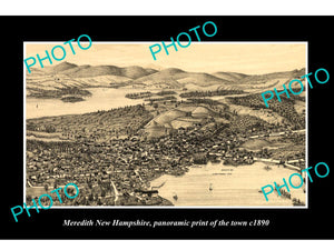 OLD LARGE HISTORIC PHOTO OF MEREDITH NEW HAMPSHIRE, PANORAMA OF THE TOWN c1890