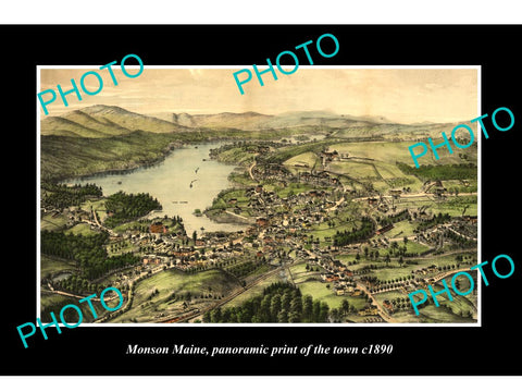 OLD LARGE HISTORIC PHOTO OF MONSON MAINE, PANORAMA OF THE TOWN c1890