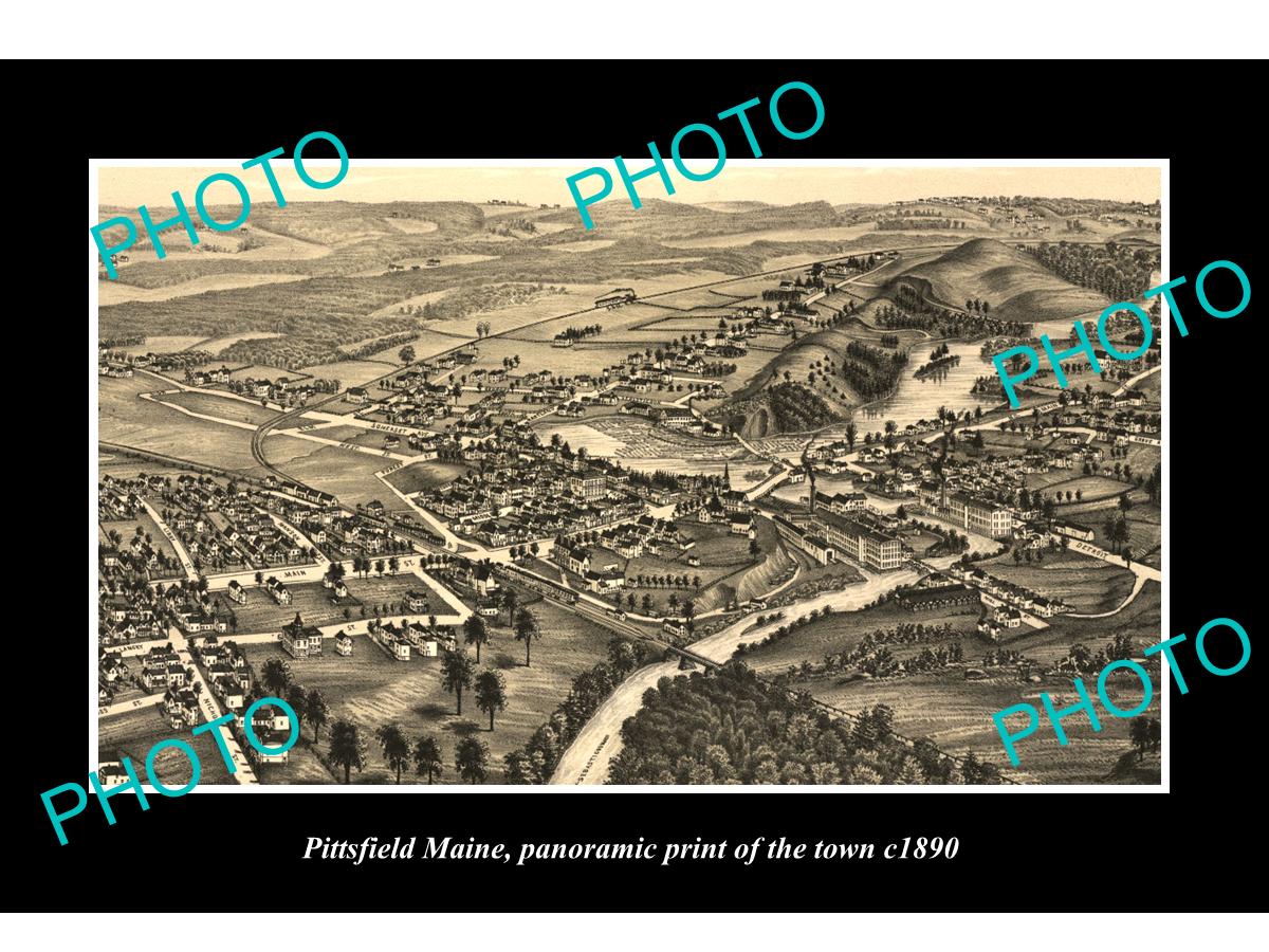 OLD LARGE HISTORIC PHOTO OF PITTSFIELD MAINE, PANORAMA OF THE TOWN c1890