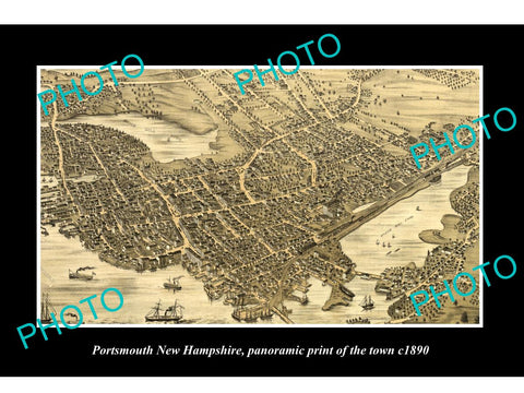 OLD LARGE HISTORIC PHOTO OF PORTSMOUTH NEW HAMPSHIRE, PANORAMA OF THE TOWN c1890