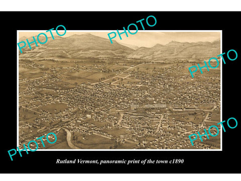 OLD LARGE HISTORIC PHOTO OF RUTLAND VERMONT, PANORAMA OF THE TOWN c1890