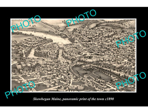 OLD LARGE HISTORIC PHOTO OF SKOWHEGAN MAINE, PANORAMA OF THE TOWN c1890