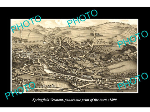 OLD LARGE HISTORIC PHOTO OF SPRINGFIELD VERMONT, PANORAMA OF THE TOWN c1890