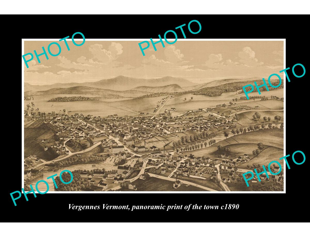 OLD LARGE HISTORIC PHOTO OF VERGENNES VERMONT, PANORAMA OF THE TOWN c1890