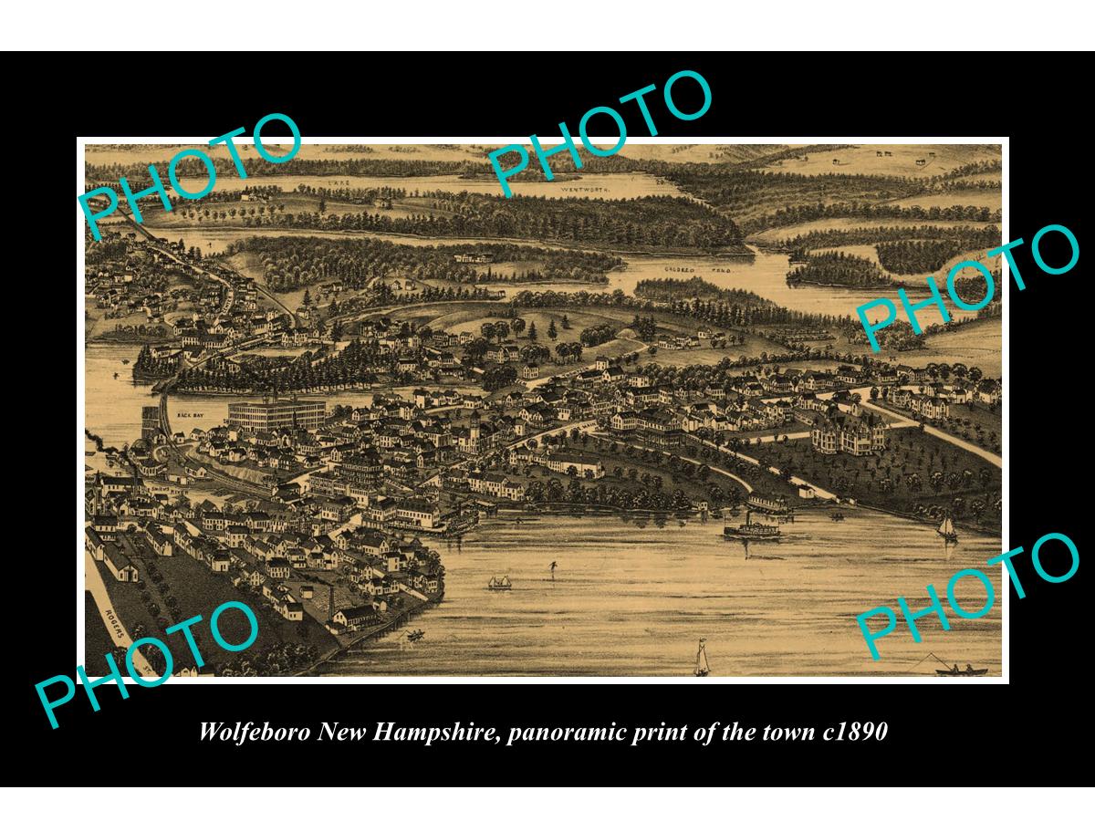 OLD LARGE HISTORIC PHOTO OF WOLFBORO NEW HAMPSHIRE, PANORAMA OF THE TOWN c1890