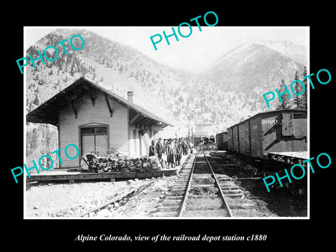 OLD LARGE HISTORIC PHOTO OF ALPINE COLORADO, VIEW OF THE RAILROAD DEPOT c1880