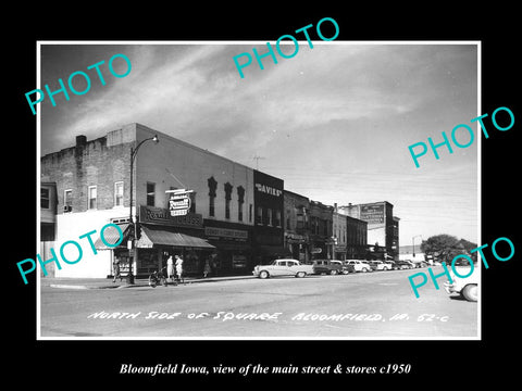 OLD LARGE HISTORIC PHOTO OF BLOOMFIELD IOWA, THE MAIN STREET & STORES c1950