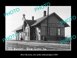 OLD LARGE HISTORIC PHOTO OF DOW CITY IOWA, THE RAILROAD DEPOT STATION c1920