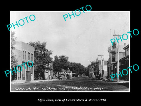 OLD LARGE HISTORIC PHOTO OF ELGIN IOWA, VIEW OF CENTER ST & STORES c1910