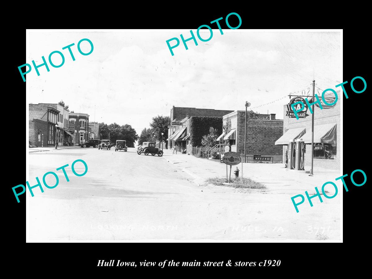 OLD LARGE HISTORIC PHOTO OF HULL IOWA, THE MAIN STREET & STORES c1920 ...