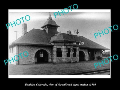 OLD LARGE HISTORIC PHOTO OF BOULDER COLORADO, VIEW OF THE RAILROAD DEPOT c1900