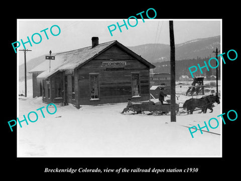 OLD LARGE HISTORIC PHOTO OF BRECKENRIDGE COLORADO, THE RAILROAD DEPOT c1930