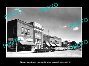 OLD LARGE HISTORIC PHOTO OF MONTEZUMA IOWA, THE MAIN STREET & STORES c1950 1