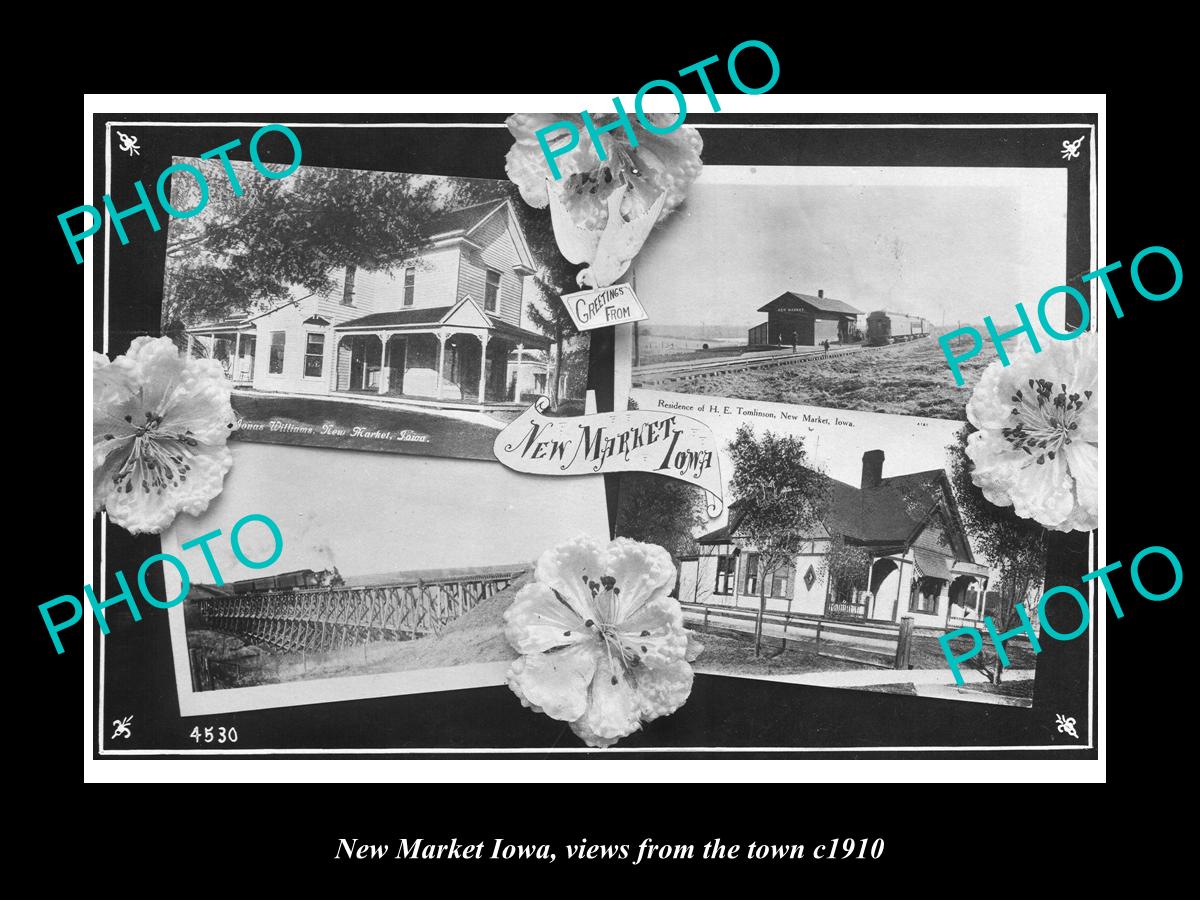 OLD LARGE HISTORIC PHOTO OF NEW MARKET IOWA, VIEW OF THE TOWN c1910 Images and Archives